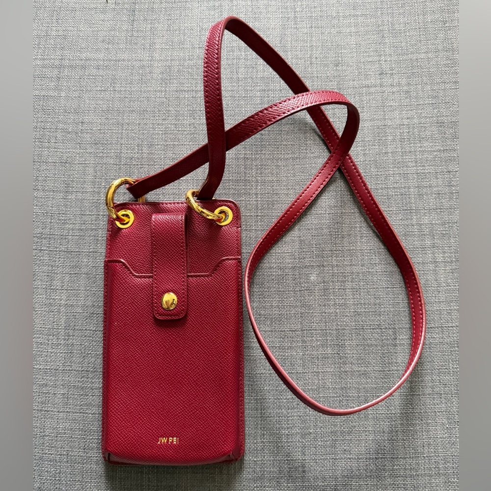 JW PEI Burgundy Crossbody Bag with Gold Accents